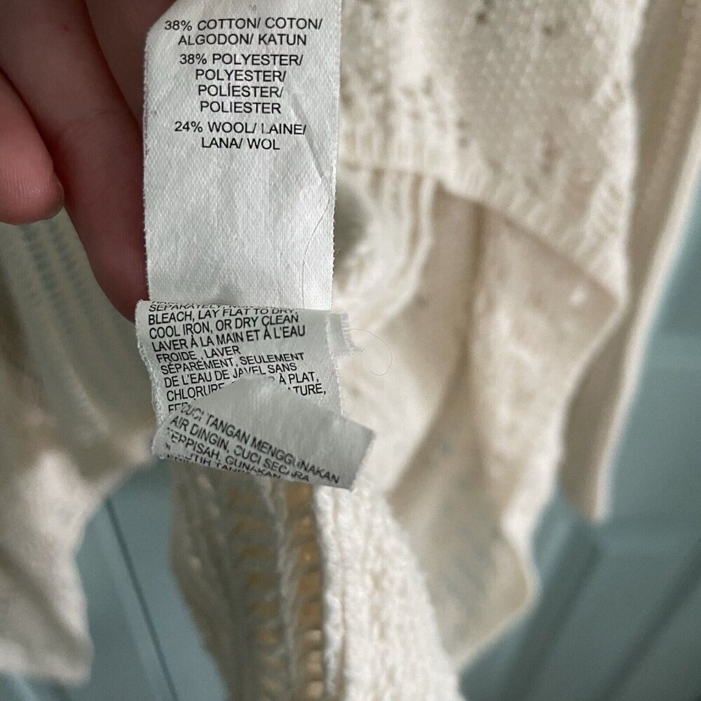 Lucky Brand‎ Womens Crochet Open Weave Wool Blend Off White Waterfall Cardigan M - Picture 6 of 9